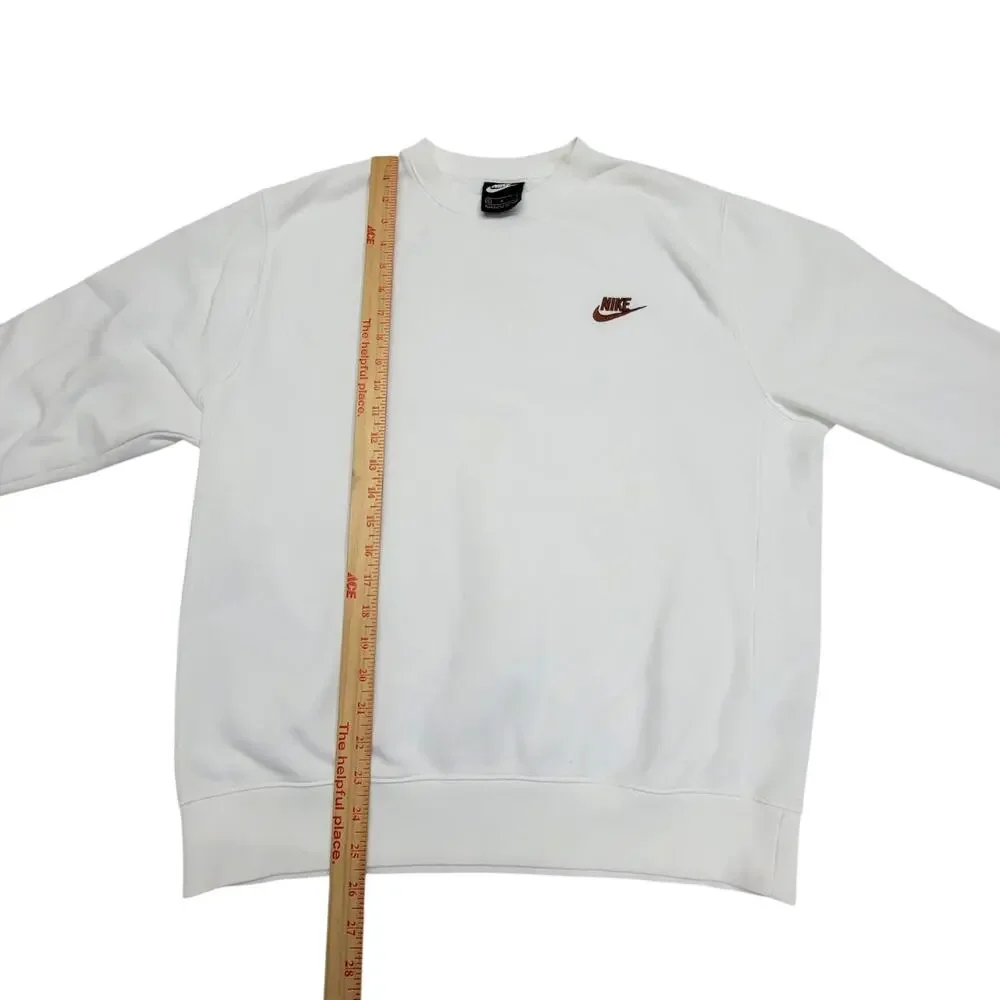 Nike Mens Size Medium White Sweatshirt Crewneck Brown Logo Fleece Pullover